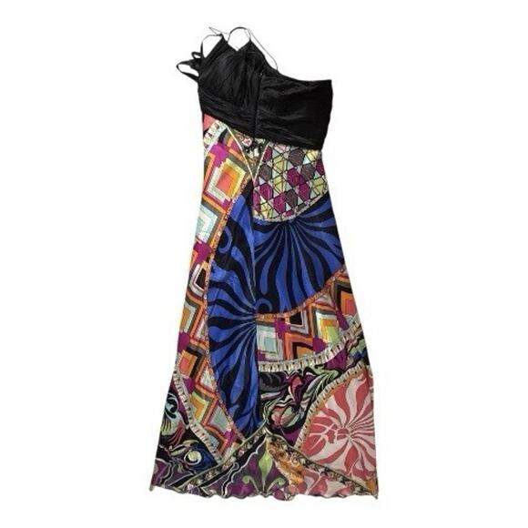 Cache Women’s XS Funky Print 90s Y2K Long Maxi SILK Dress Retro Halter USA - Picture 5 of 12